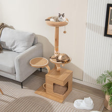 Load image into Gallery viewer, Wooden Cat Tree, 129cm Tall Cat Tower
