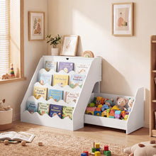 Load image into Gallery viewer, Kids Bookshelf, Wooden Toddler Book Toy Storage Organizer with Rolling Drawer Cart
