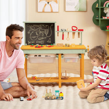 Load image into Gallery viewer, Kids Workbench, Wooden Play Workbench with Chalkboard, Storage Shelf
