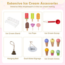Load image into Gallery viewer, Kids Ice Cream Cart, 2 in 1 Wooden Grocery Store Playset
