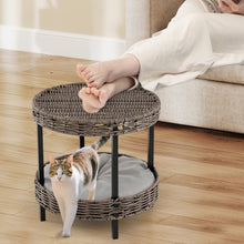 Load image into Gallery viewer, 2-tier Rattan Cat Nest Wicker Kitten House Indoor and Outdoor Elevated Pet Shelter
