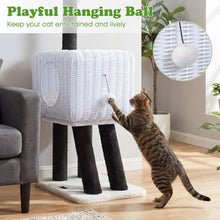 Load image into Gallery viewer, Cat Tree, 110cm Lamb-Shaped Cat Tower with 2-Door Rattan Condo
