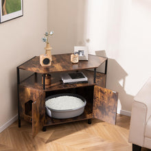 Load image into Gallery viewer, Corner Cat Litter Box Enclosure, Wooden Pet Cabinet Furniture with Open Shelf, 2 Entrances
