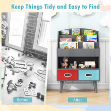 Load image into Gallery viewer, Kids Bookcase, Wooden Children Bookshelf with 3 Shelves, Open Compartment and 2 Removable Bins
