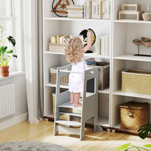 Load image into Gallery viewer, Kids Step Stool, Toddler Kitchen Helper Stand Baby Tower with Adjustable Height, Safety Rail &amp; Chalkboard
