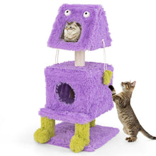 Load image into Gallery viewer, Cat Tree, 111cm Monster-Themed Cat Tower with 2 Cat Condos, Sisal Scratching Post and Hanging Sound-Making Toys

