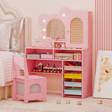Load image into Gallery viewer, Kids Vanity Set, Girls Dressing Table with 3-Color LED Lights Mirror
