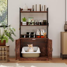 Load image into Gallery viewer, Modern Cat Litter Box Enclosure Cabinet with 3-Tier Shelves Metal Frame
