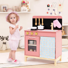 Load image into Gallery viewer, Kids Play Kitchen Set with Door Curtain and Stoves and Apron
