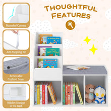 Load image into Gallery viewer, Kids Reading Nook with Bench Wooden Toddler Bookcase with 3 Storage Cubbies

