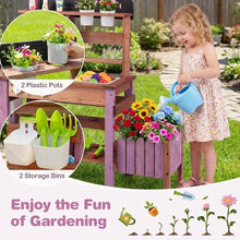 Load image into Gallery viewer, Kids Mud Kitchen, Garden Potting Bench with 2 Planting Pots, 2 Storage Bins, 2 Trowels, 1 Rake
