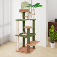Load image into Gallery viewer, Plant Cat Tree, 152cm Green Aesthetic Cat Tower with Sisal Scratching Posts, Artificial Leaves, Perch, Hammock
