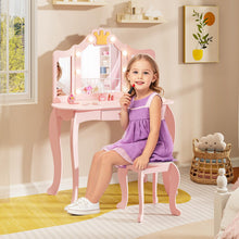 Load image into Gallery viewer, Kids Dressing Table and Stool with 3-Color LED Lighted Tri-fold Mirror
