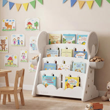 Load image into Gallery viewer, Kids Bookshelf, 4-Tier Book Display Rack with 2 Storage Boxes and Reversible Bottom Shelf
