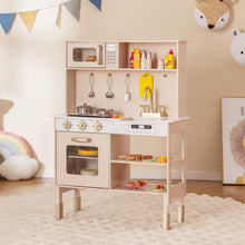 Load image into Gallery viewer, Wooden Kids Kitchen, Height Adjustable Toy Kitchen with Stoves, Microwave, Oven, Storage Shelves
