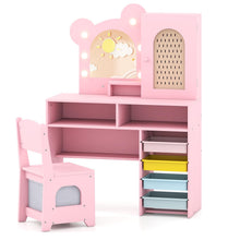 Load image into Gallery viewer, Kids Vanity Set, Girls Dressing Table with 3-Color LED Lights Mirror
