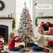 Load image into Gallery viewer, 5ft Pre-lit Snow Flocked Christmas Tree, Hinged Artificial Slim Pencil Xmas Tree with Lights
