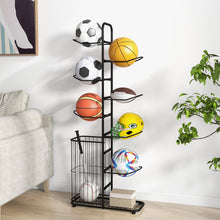 Load image into Gallery viewer, Sports Equipment Organizer Display Rack with Basket and 7-Tier Detachable Stand
