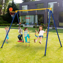 Load image into Gallery viewer, 4 in 1 Metal A-Frame Kids Swing Set with Belt Swing
