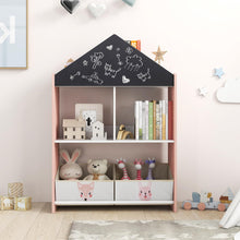 Load image into Gallery viewer, Kids Storage Shelf, Toy Storage Organizer with Chalkboard/Whiteboard, 4 Top Compartments
