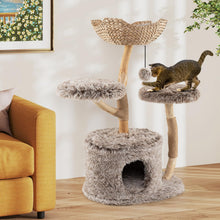 Load image into Gallery viewer, Multi-level Wood Cat Tree Tower Kitten Activity Center with Solid Trunk
