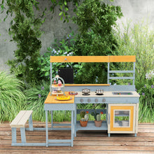 Load image into Gallery viewer, Kids Mud Kitchen, Children Pretend Play Kitchen with Picnic Table, Bench, Blackboard
