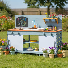 Load image into Gallery viewer, Kids Play Kitchen Set with Chalkboard and Faucet and Sink
