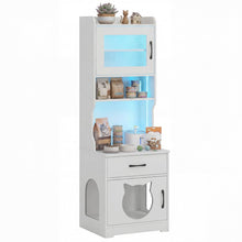 Load image into Gallery viewer, Wooden Cat House with Adjustable LED Light, Charging Station, Storage Shelves, Drawer
