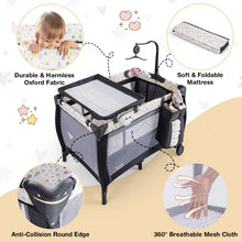 Load image into Gallery viewer, 3 in 1 Portable Travel Cot, Folding Baby Bassinet and Activity Playpen with Changing Table
