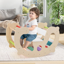 Load image into Gallery viewer, Kids Climbing Frame, Toddler Rocking Horse with Backrest &amp; Seat, Indoor Wooden Arch Climber for 1+ Years Old Boys Girls
