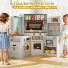 Load image into Gallery viewer, Kids Play Kitchen, Wooden Corner Pretend Kitchen with Lights &amp; Sounds, Pull-Out Trash Can
