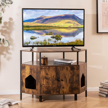 Load image into Gallery viewer, Corner Cat Litter Box Enclosure, Wooden Pet Cabinet Furniture with Open Shelf, 2 Entrances
