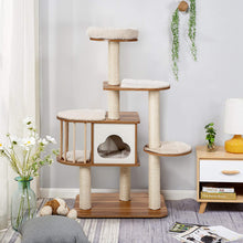 Load image into Gallery viewer, 5-Tier Wooden Cats Play Tower with Perch Platform Condo
