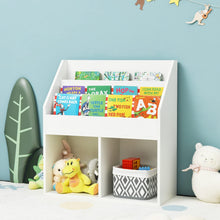 Load image into Gallery viewer, Wooden Kids Bookshelf with 3 Tiers Shelves and 2 Compartments
