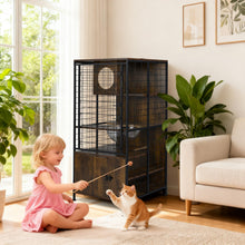 Load image into Gallery viewer, Multi-level Cat Cabinet Cage Metal Frame with Cat Bowel and Cabinet
