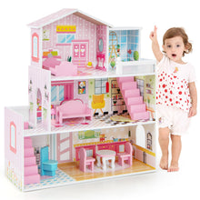 Load image into Gallery viewer, Kids Wooden Dollhouse, 3 Storey DIY Pretend Doll House
