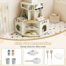 Load image into Gallery viewer, Wooden Corner Kitchen Playset with Working Faucet and Realist Sounds
