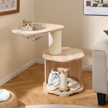 Load image into Gallery viewer, Wooden Cat Tree 3-Level Cute Kitten Tower with Condo Space Capsule Scratching Posts
