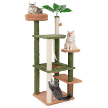 Load image into Gallery viewer, Plant Cat Tree, 152cm Green Aesthetic Cat Tower with Sisal Scratching Posts, Artificial Leaves, Perch, Hammock
