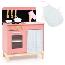 Load image into Gallery viewer, Kids Play Kitchen Set with Door Curtain and Stoves and Apron
