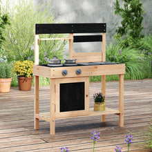 Load image into Gallery viewer, Mud Kitchen, Fir Wood Outdoor Play Kitchen with 2 Removable Sinks, Storage Shelves
