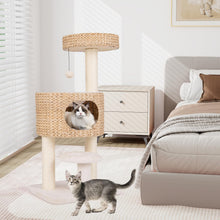 Load image into Gallery viewer, Cat Tree, Modern Cat Tower with Top Perch, Hand-Made Wicker Cat Condo, Sisal Scratching Posts
