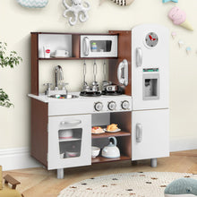 Load image into Gallery viewer, Wooden Play Kitchen - Kids Toy Kitchen with Microwave, Fridge, Water Dispenser, Telephone, Oven, Cookware
