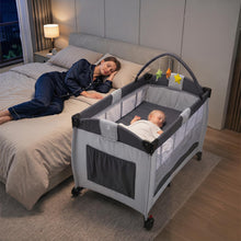 Load image into Gallery viewer, 4 in 1 Travel Cot, Portable Baby Crib Bassinet with Diaper Changing Table
