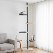 Load image into Gallery viewer, Floor to Ceiling Cat Tree, 5 Tier Tall Cat Tower with 236-271cm Adjustable Height
