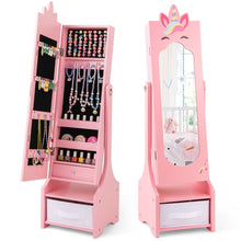 Load image into Gallery viewer, Kids Jewelry Cabinet with Full-Length Mirror and Foldable Drawer
