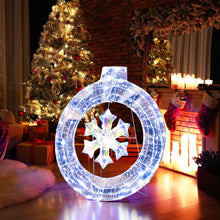 Load image into Gallery viewer, 33 Inch Lighted Snowflake Wreath with Hanging Ring and Support Bracket
