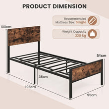 Load image into Gallery viewer, Metal Platform Bed with Headboard and Footboard Single size
