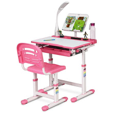 Load image into Gallery viewer, Children's Ergonomic Height Adjustable Study Desk Set with Lamp
