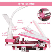 Load image into Gallery viewer, Children's Ergonomic Height Adjustable Study Desk Set with Lamp
